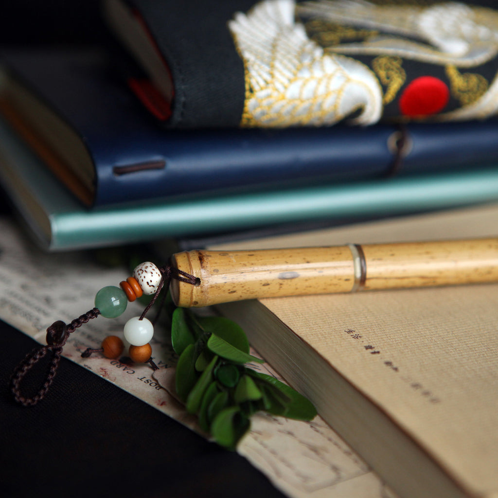 SeventyTwo Handmade Glass Dip Pen with Natural Bamboo Body, Fine Point, Decorative Beaded Tassel, Calligraphy Writing Instrument