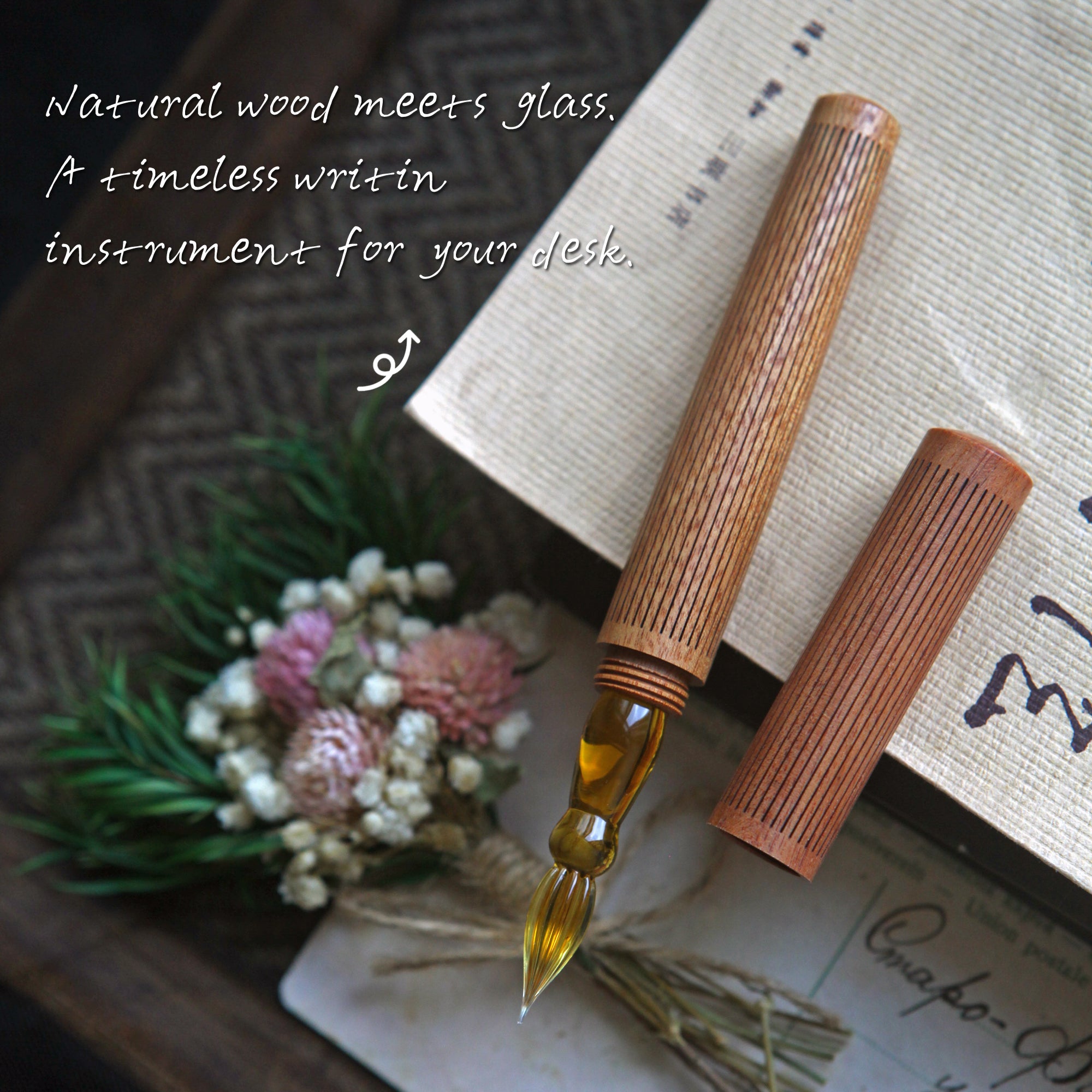 SeventyTwo Handmade Glass Dip Pen with Wood Handle, Calligraphy Writing Pen with Glass Nib