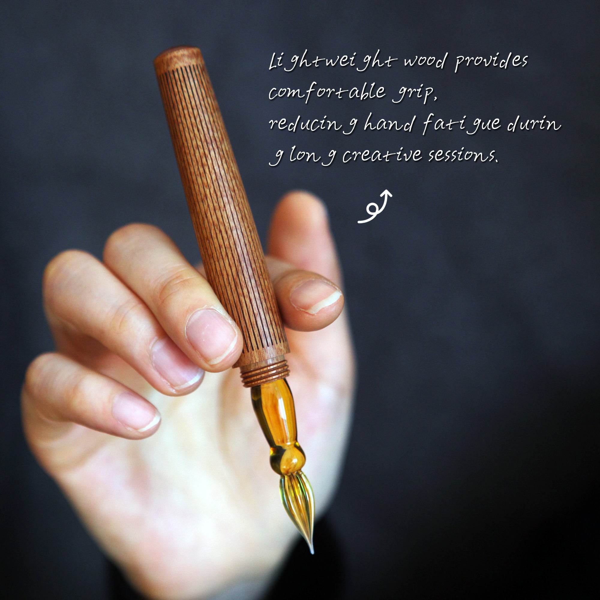 SeventyTwo Handmade Glass Dip Pen with Wood Handle, Calligraphy Writing Pen with Glass Nib