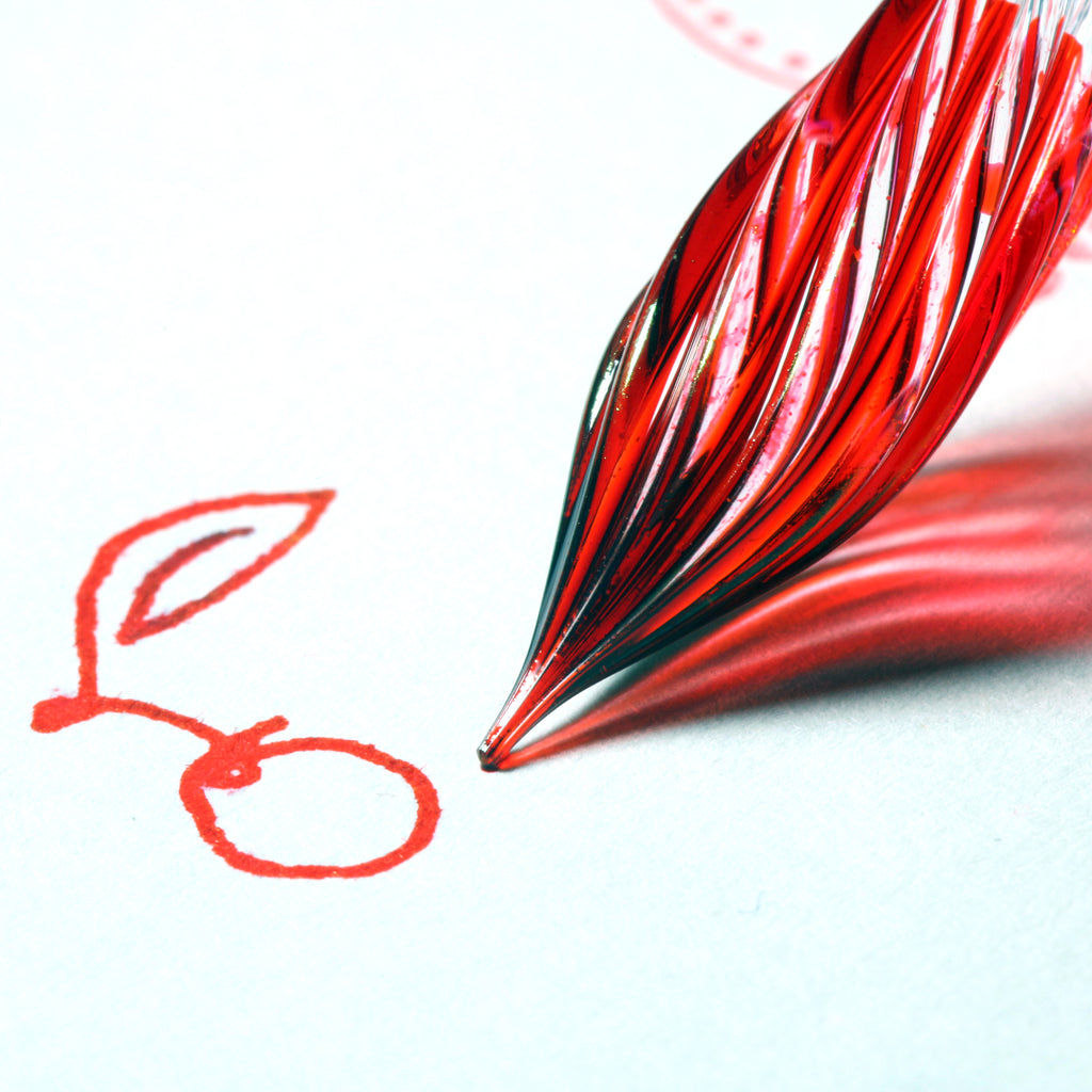 SeventyTwo Handmade Glass Dip Pen with Wood Handle, Fine Point, Black Ink, Adult Writing Instrument with Display Case