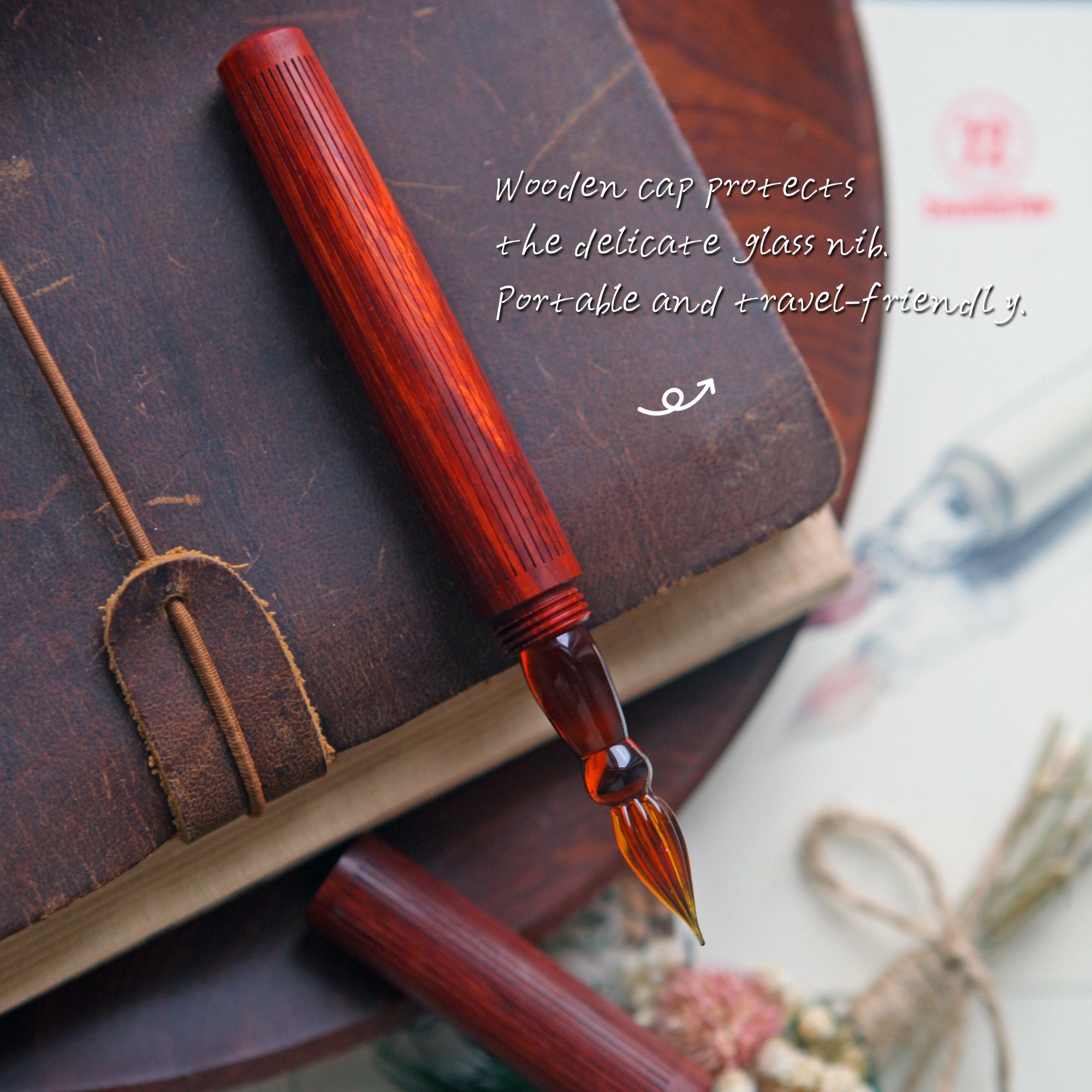 SeventyTwo Handmade Glass Dip Pen with Wood Handle, Calligraphy Writing Pen with Glass Nib
