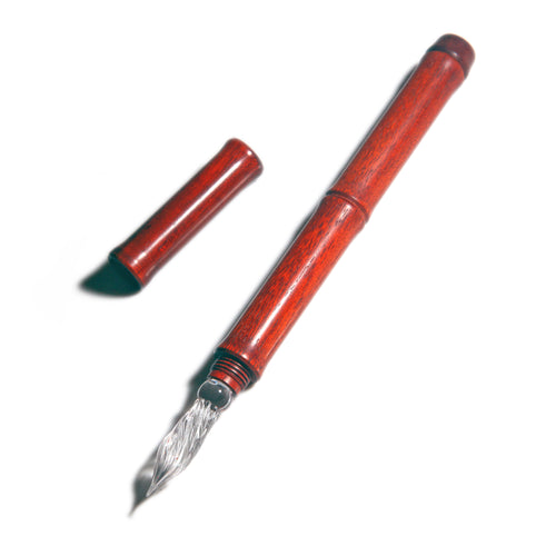 SeventyTwo Handmade Glass Dip Pen with Wood Handle, Fine Point, Black Ink, Adult Writing Instrument with Display Case