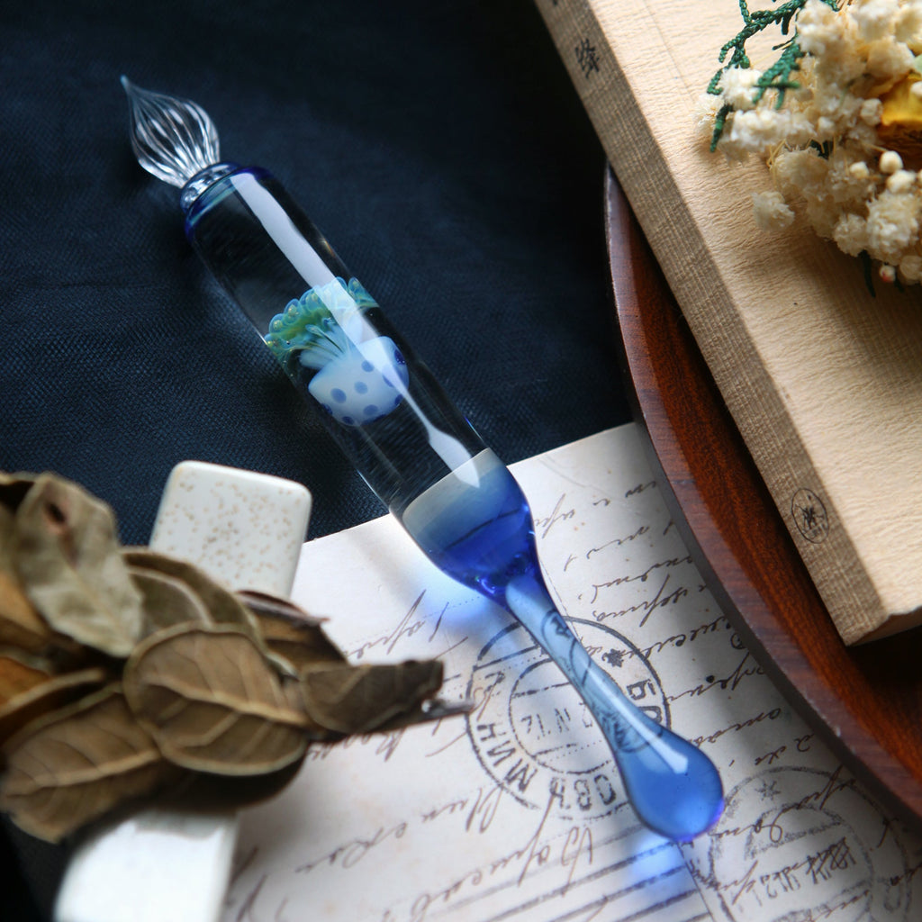 SeventyTwo "Deep Sea Dream" Hand - Blown Jellyfish Glass Pen(Blue Jellyfish) - SeventyTwo