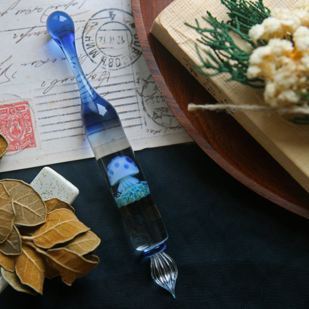 SeventyTwo "Deep Sea Dream" Hand - Blown Jellyfish Glass Pen(Blue Jellyfish) - SeventyTwo