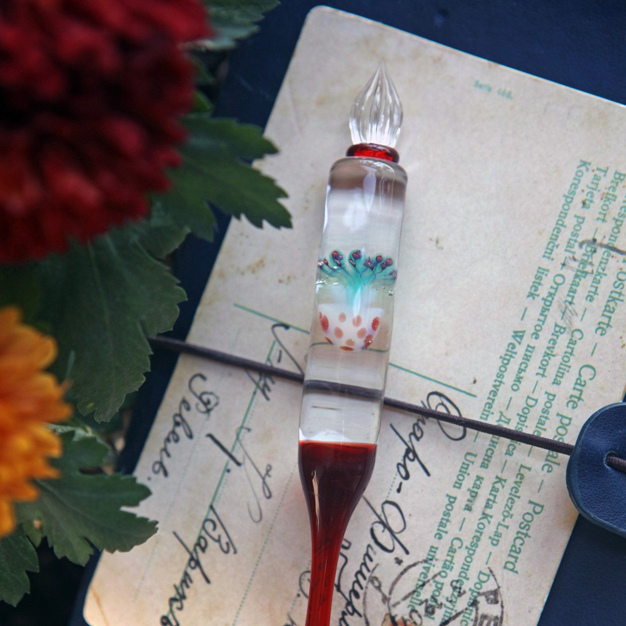 SeventyTwo "Deep Sea Dream" Hand - Blown Jellyfish Glass Pen(Red Jellyfish) - SeventyTwo