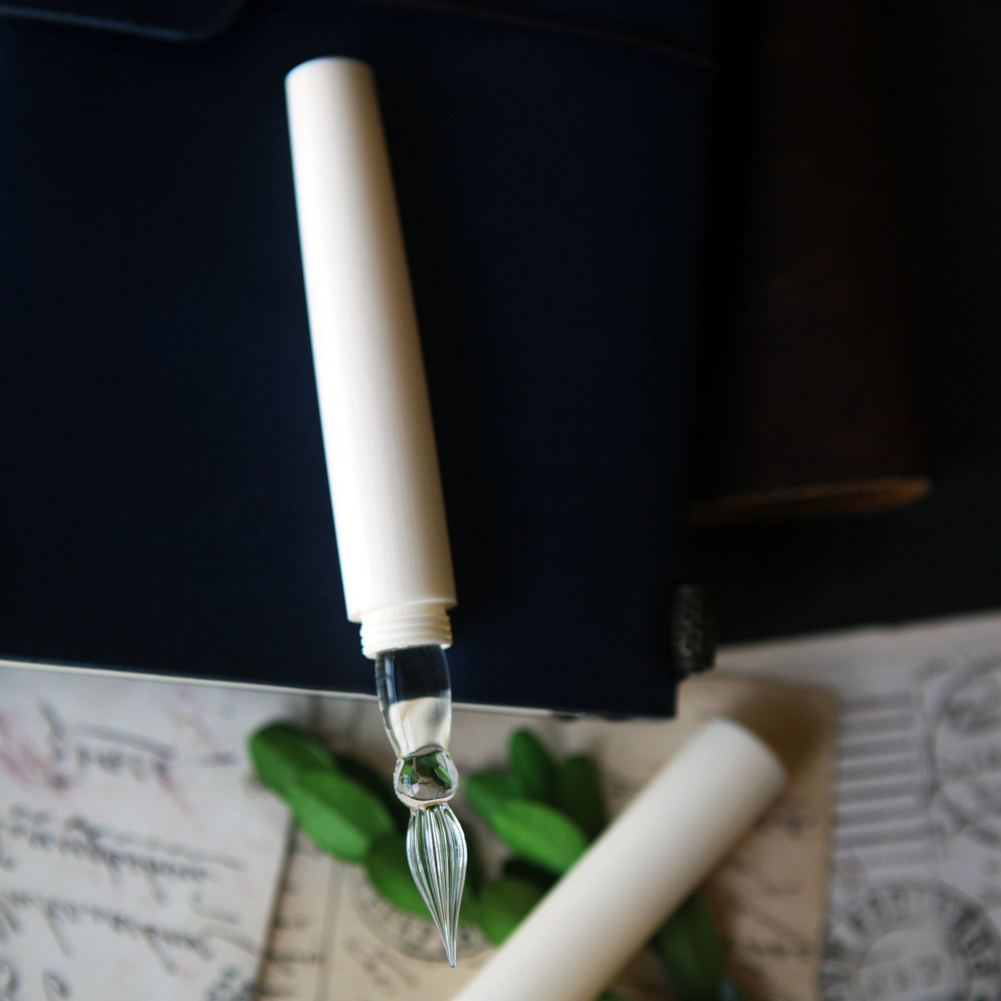 SeventyTwo Handmade Glass Dip Pen, Ivory White, Fine Point, Classic Style for Calligraphy and Art (Ivory White) - SeventyTwo