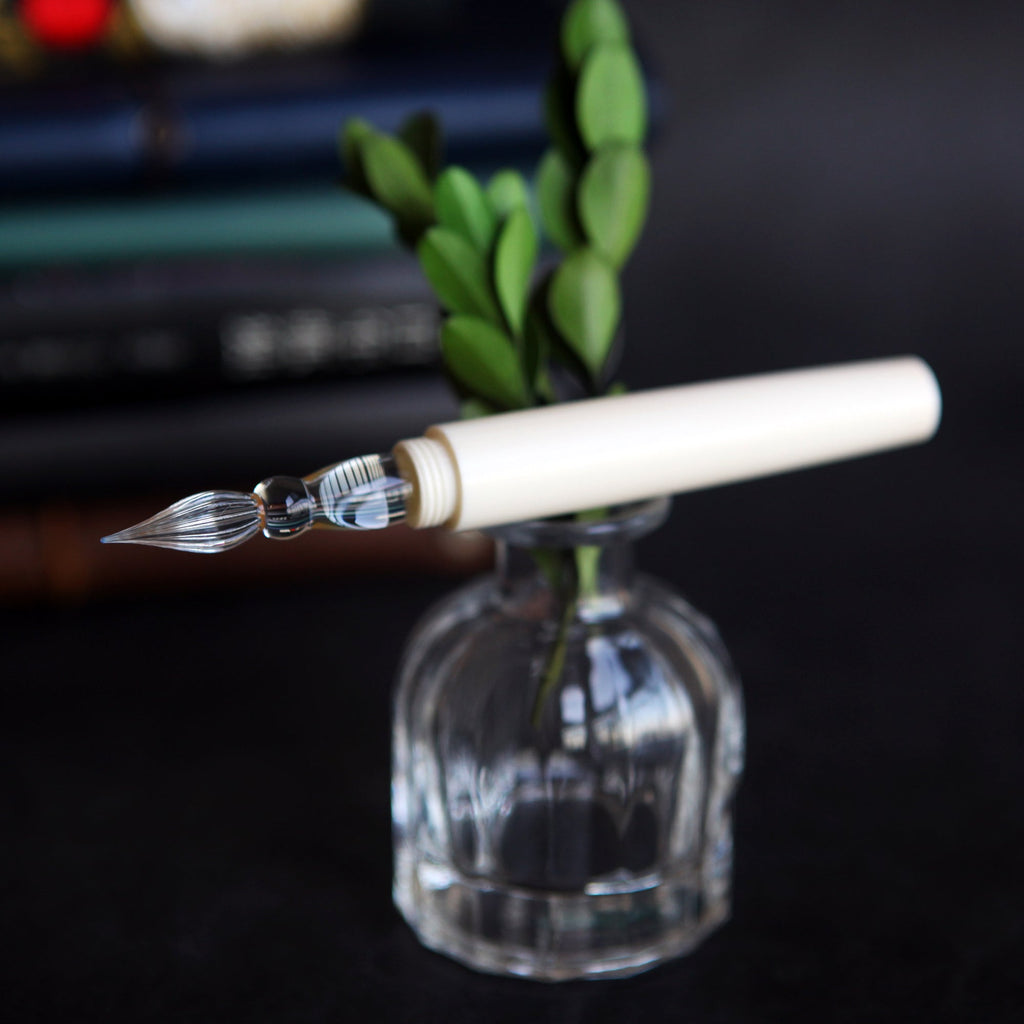 SeventyTwo Handmade Glass Dip Pen, Ivory White, Fine Point, Classic Style for Calligraphy and Art (Ivory White) - SeventyTwo