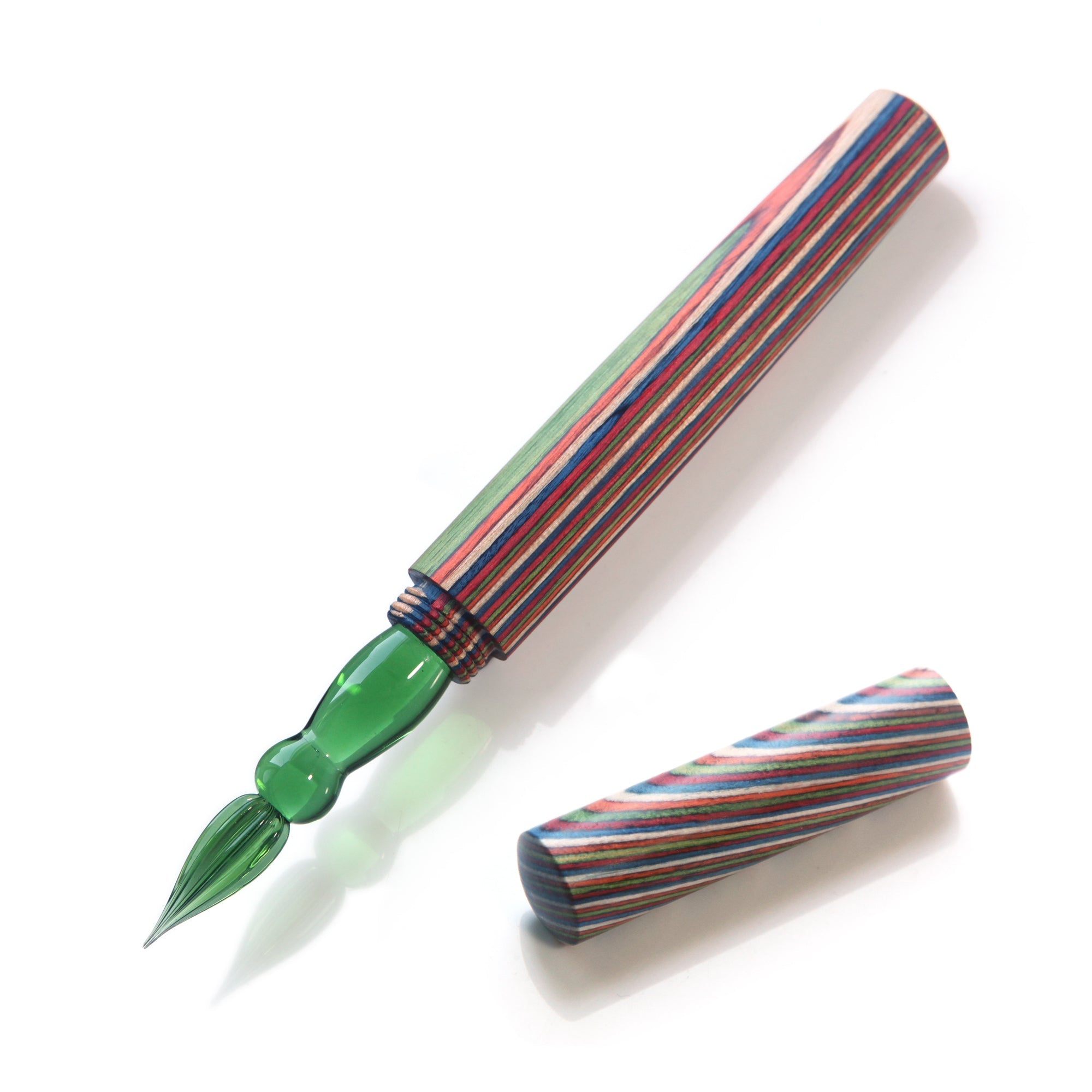 SeventyTwo Handmade Glass Dip Pen with Colorwood Handle, Borosilicate Emerald Glass Nib, Calligraphy Writing Set, Vintage Style (Emerald) - SeventyTwo