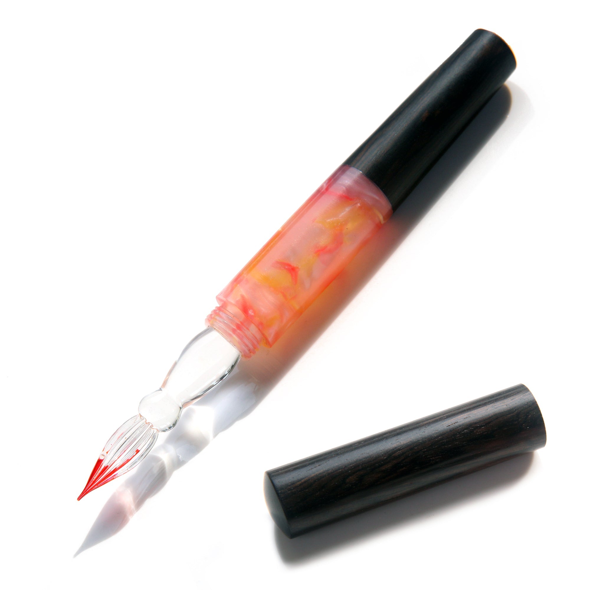 SeventyTwo Handmade Glass Dip Pen with Wood Handle, Black and Pink Coral Design, Calligraphy Writing Pen with Cap (Black - Pink) - SeventyTwo