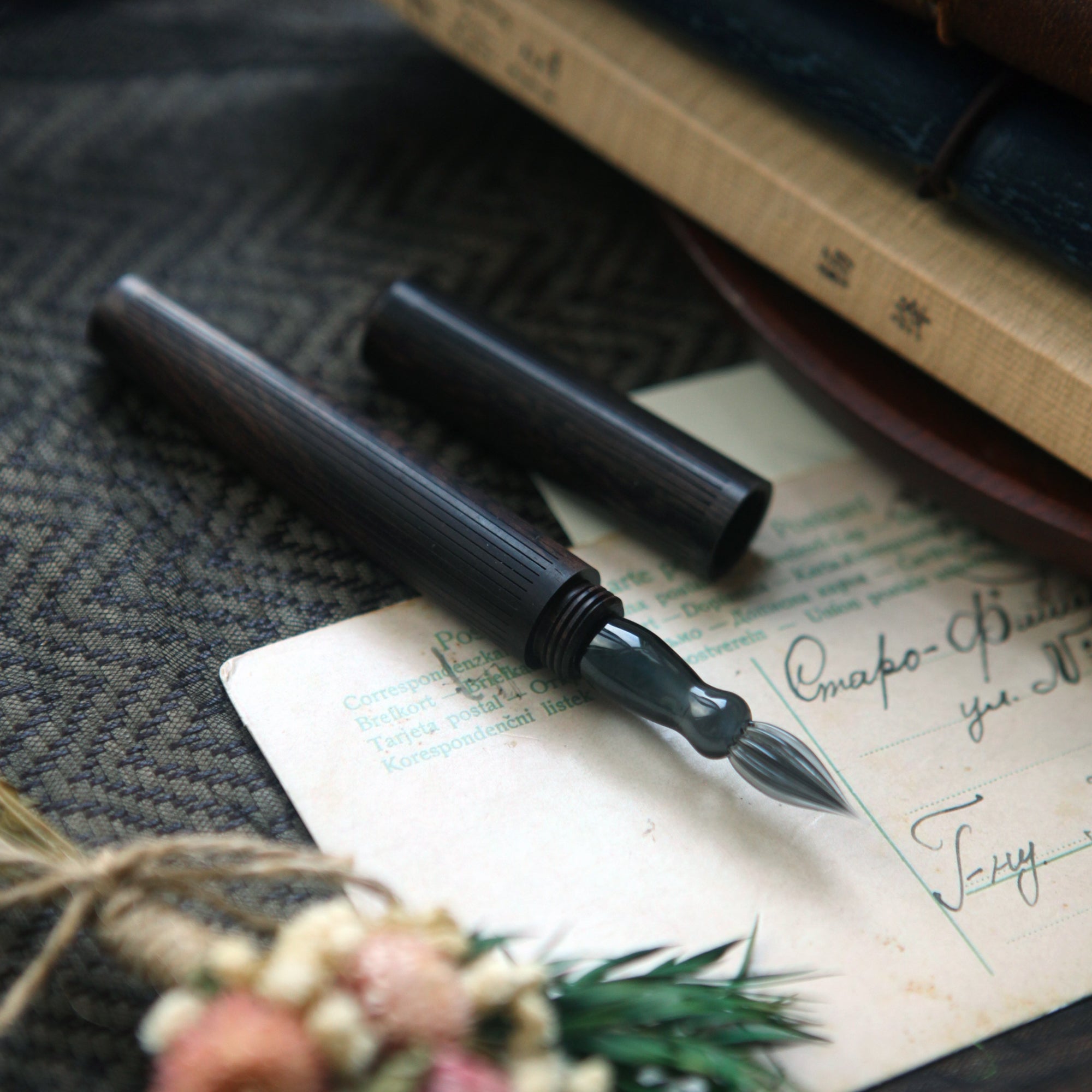 SeventyTwo Handmade Handcrafted Glass Dip Pen — Black Sandalwood - SeventyTwo