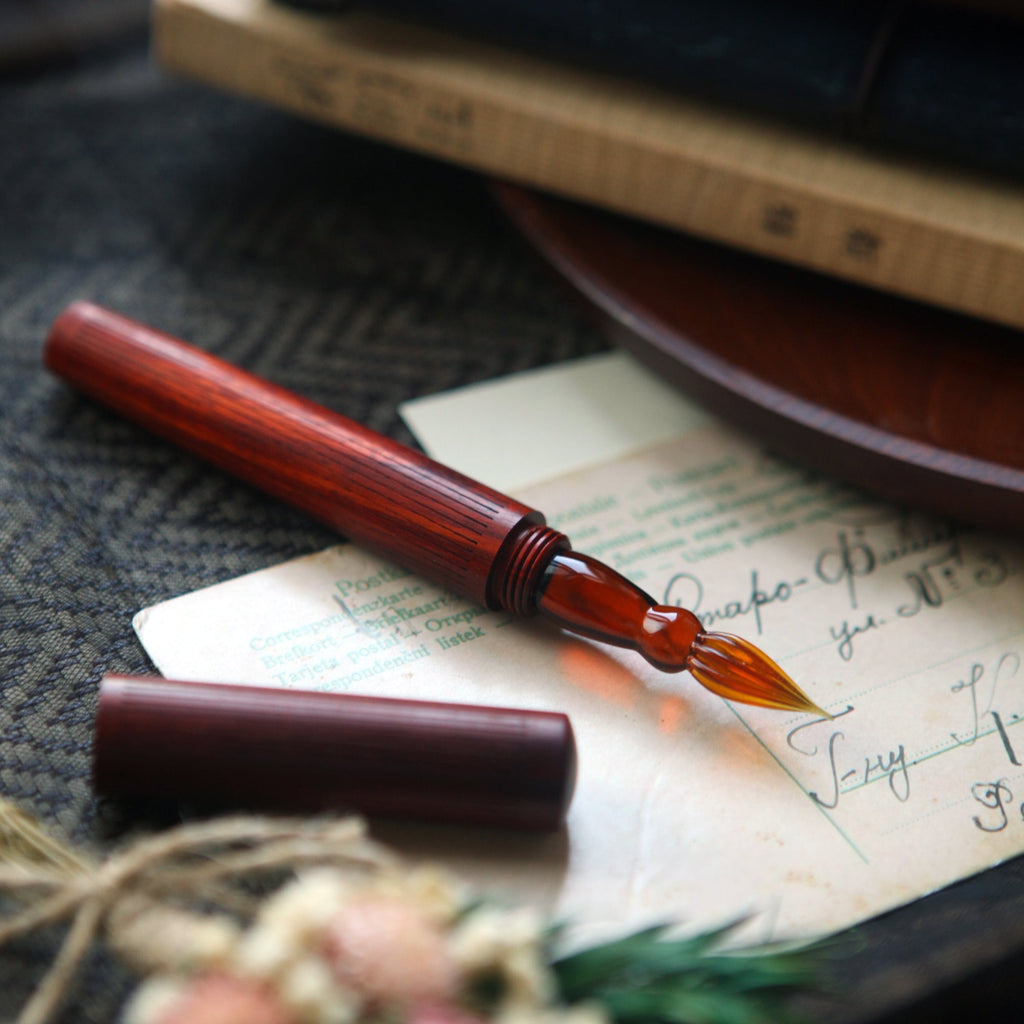 SeventyTwo Handmade Handcrafted Glass Dip Pen — Red African Padauk - SeventyTwo